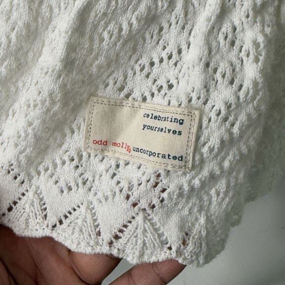 Odd Molly 337 Cardigan Sz 2 (Med) Cream Pointelle Knit Front Tie Dainty Fairy - Picture 3 of 15